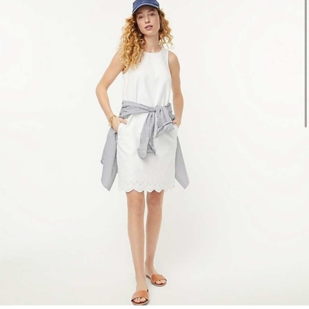 J.CREW SWhite Denim Shift Dress Eyelet Hem